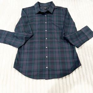 J. Crew Black Watch Tartan Plaid Slim Collared Long Sleeved Button Top Size 8